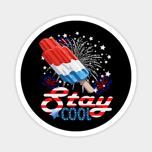 Stay Cool 4th July Popsicle Shirt Boys Men USA Flag American Magnet